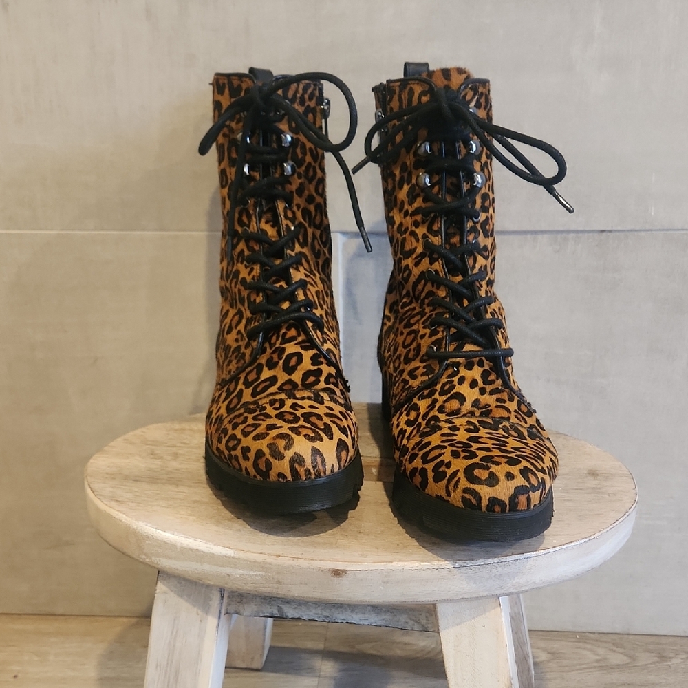 Donald J. Pliner Leopard Print Combat Boots